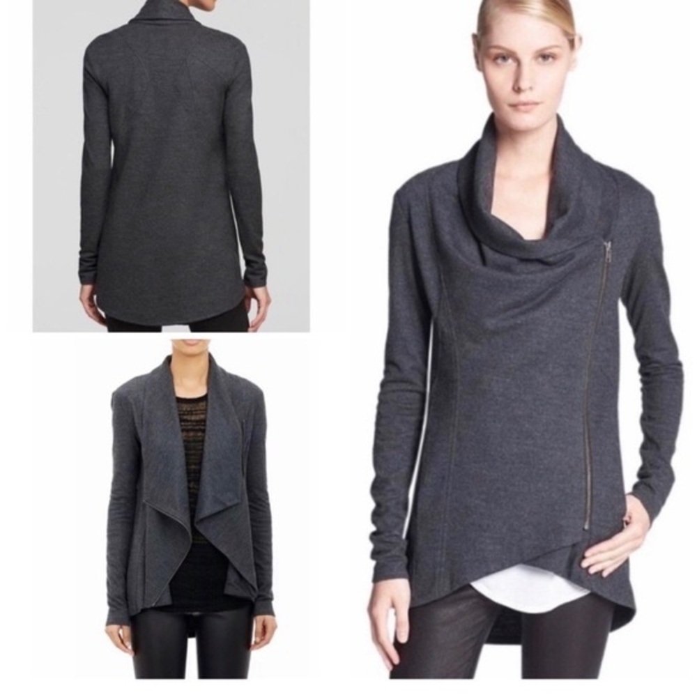 Helmut Lang Wool Asymmetrical-zip shawl Jacket in Charcoal (Gray)